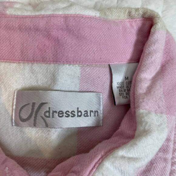 DRESSBARN Medium 100% Cotton Plaid Zip Up Shacket Jacket Collar Pink White‎ - Picture 3 of 3